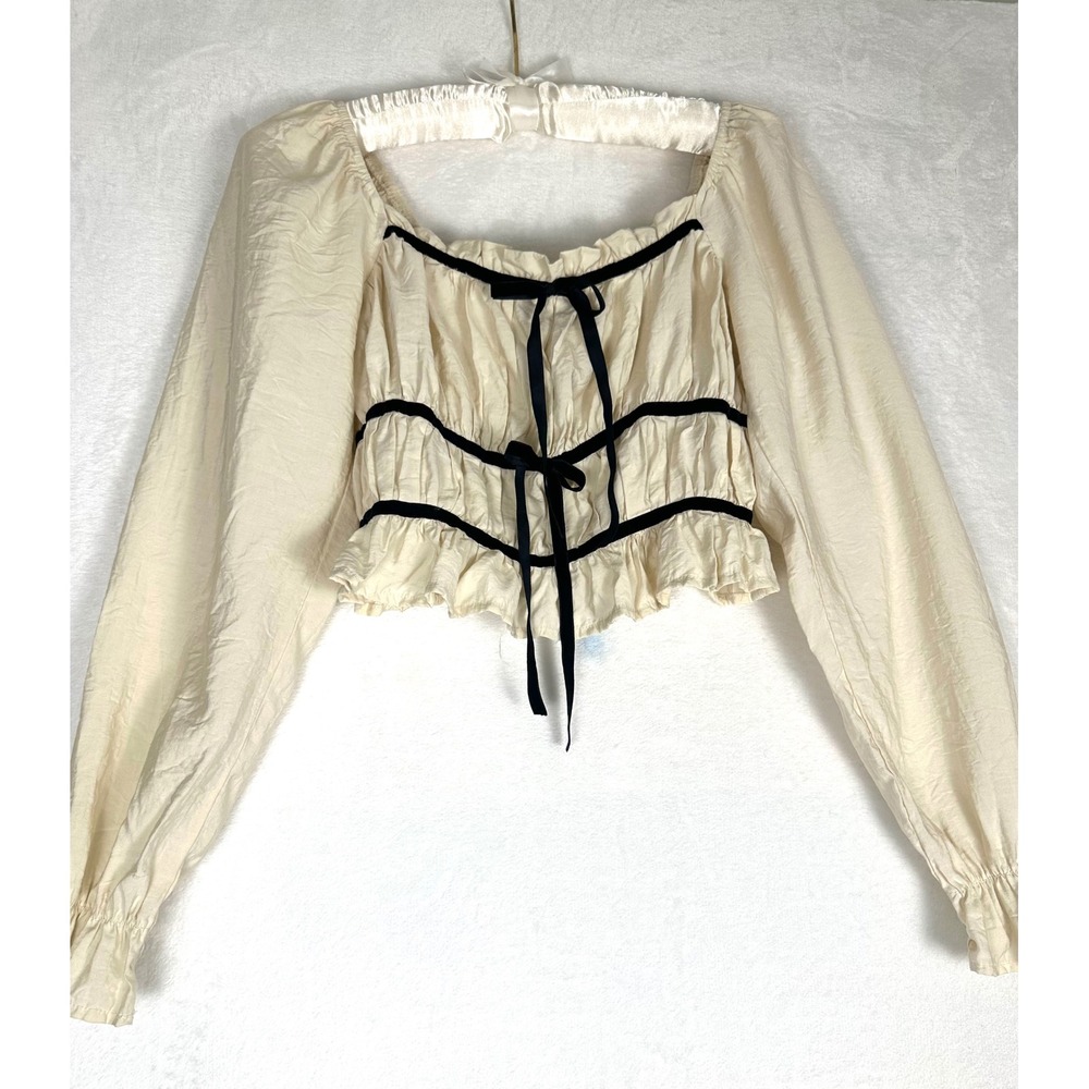 Thirty Thirty Milkmaid Crop Top S Cream Coquette Balletcore Renaissance Regency - Picture 3 of 9